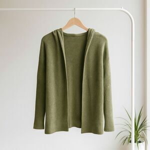 Roz &Ali Open Front Knit Cardigan Women’s L Olive Green Sweater Long Sleeve Soft